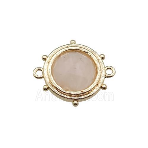 Rose Quartz circle connector, gold plated