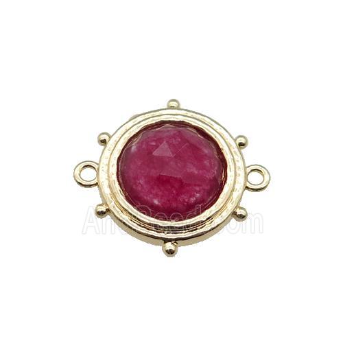 hotpink Synthetic Tourmaline circle connector, gold plated