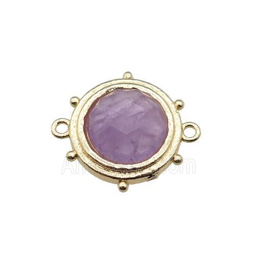 purple Amethyst circle connector, gold plated