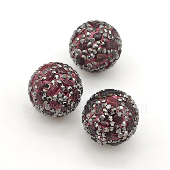 Garnet Beads paved rhinestone, round