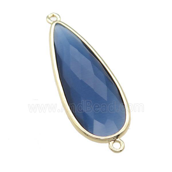 blue Crystal Glass teardrop connector, faceted, gold plated