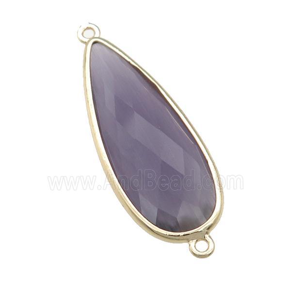purple Crystal Glass teardrop connector, faceted, gold plated