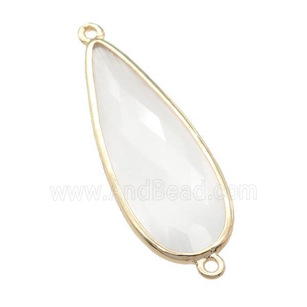 white Crystal Glass teardrop connector, faceted, gold plated