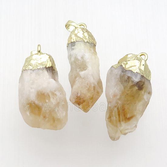rough Citrine nugget pendant, freeform, gold plated