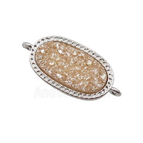 champagne druzy quartz oval connector, platinum plated