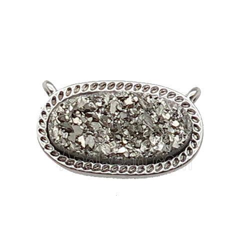 silver druzy quartz oval pendant, platinum plated