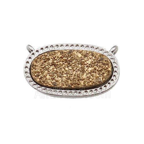 gold druzy quartz oval pendant, platinum plated
