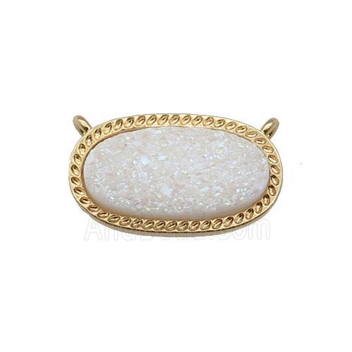 white AB-color druzy quartz oval pendant, gold plated