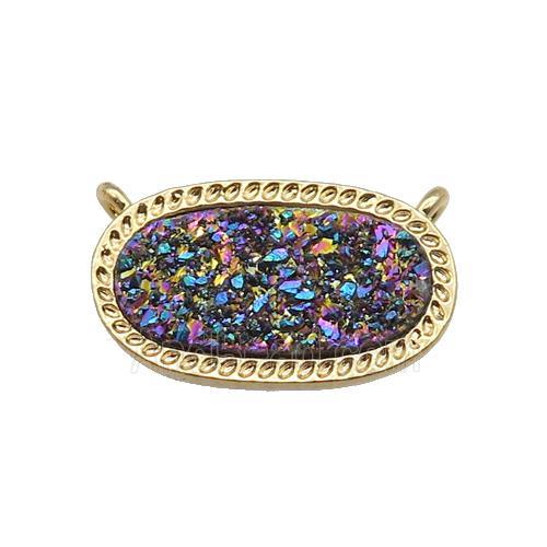 rainbow druzy quartz oval pendant, gold plated