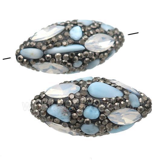Larimar rice Beads paved rhinestone