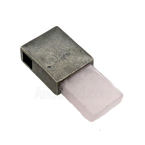 copper rectangle pendant with Rose Quartz, antique bronze