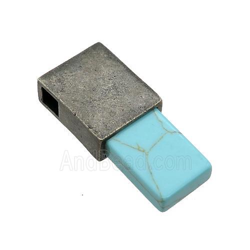 copper rectangle pendant with Turquoise, antique bronze