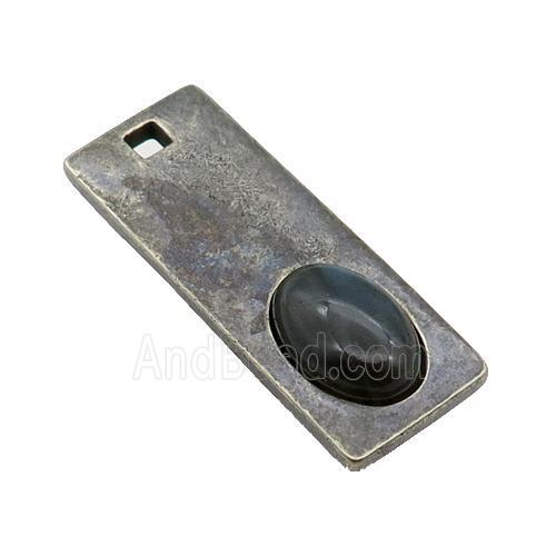 copper rectangle pendant with Labradorite, antique bronze