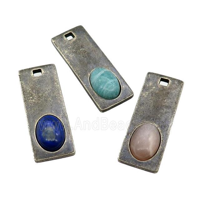 copper rectangle pendant with Gemstone, antique bronze, mixed