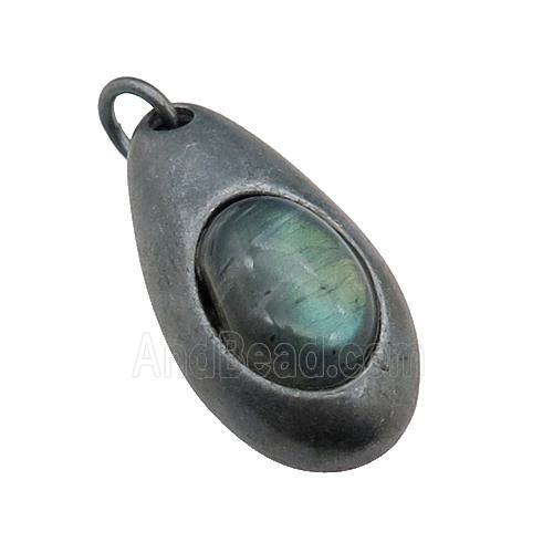 copper teardrop pendant with Labradorite, antique bronze