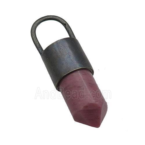 copper bullet pendant with Rhodonite, antique bronze