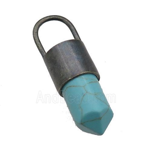 copper bullet pendant with Turquoise, antique bronze