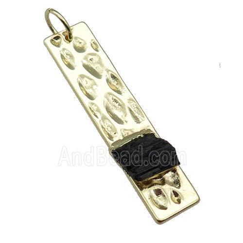 copper rectangle pendant pave Black Tourmaline, gold plated
