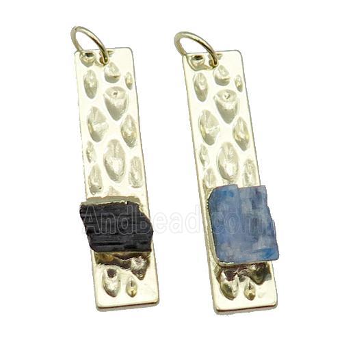 copper rectangle pendant pave gemstone, mixed, gold plated