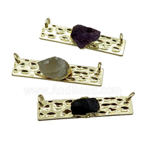 copper rectangle pendant pave Gemstone, gold plated, mixed