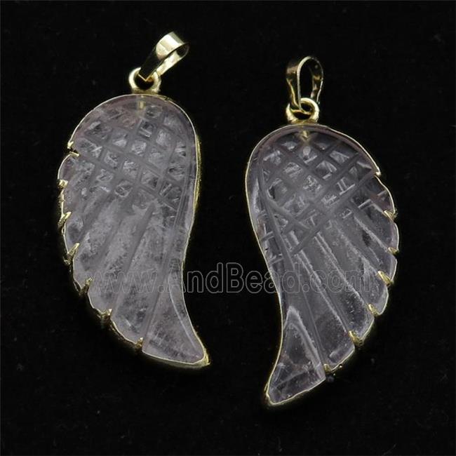 Clear Quartz angel wing pendant, gold plated