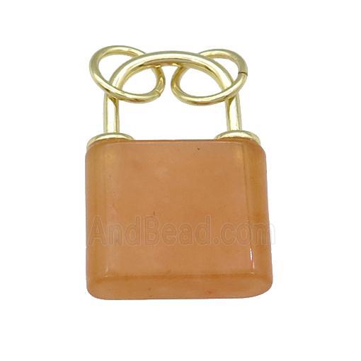 peach Aventurine Lock pendant, gold plated