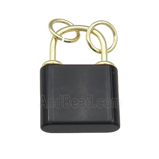 black Onyx Agate Lock pendant, gold plated