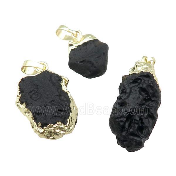 black Tourmaline nugget pendant, freeform, gold plated