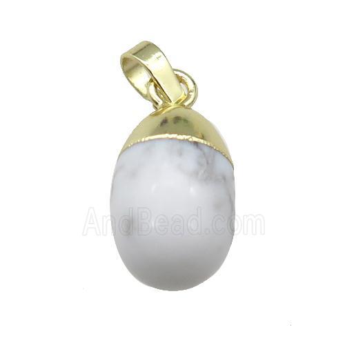 white Howlite egg pendant, gold plated