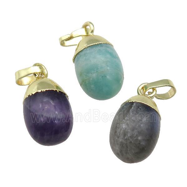 mix Gemstone egg pendant, gold plated