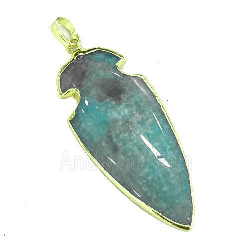 green Amazonite arrowhead pendant, gold plated