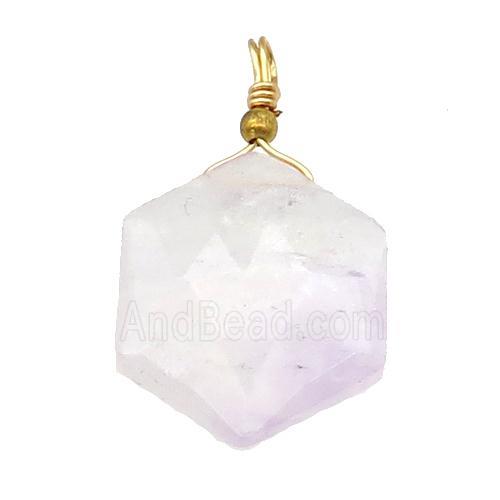 purple Chalcedony pendant, hexagon, wire wrapped