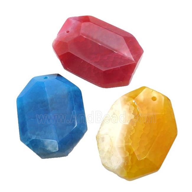 natural Agate rectangle pendant, dye, mixed color