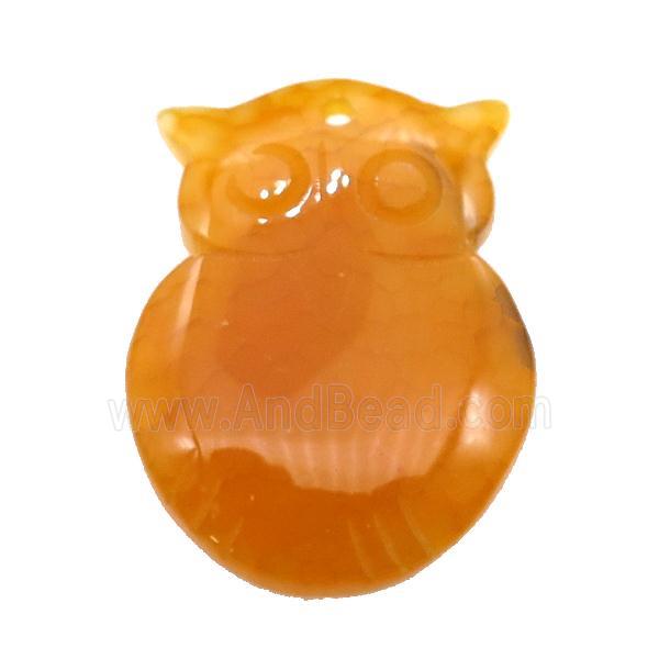 natural Agate owl pendant, dye, orange