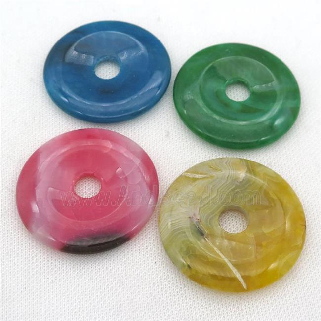 natural Agate donut pendant, dye, mixed