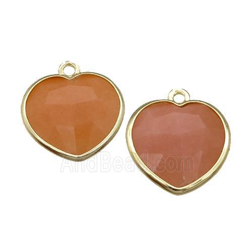 peach Sunstone heart pendant, gold plated