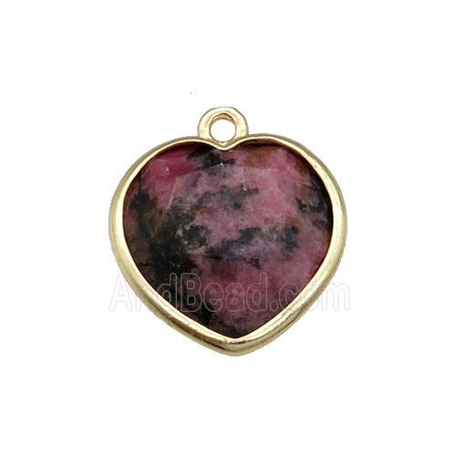 Rhodonite heart pendant, gold plated