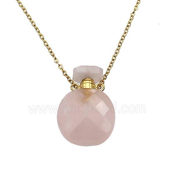 pink Rose Quartz perfume bottle Necklace