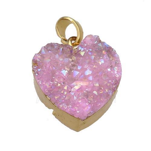 Quartz Druzy Heart Pendant AB-Color Gold Plated