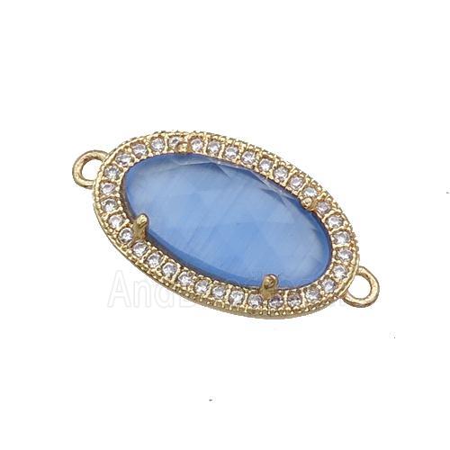 Blue Cat Eye Stone Connector Oval Gold Plated