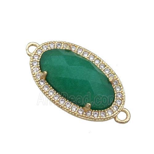 Green Dye Jade Connector Oval Gold Plated