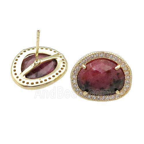 Pink Rhodonite Stud Earring With Loop Potato Gold Plated