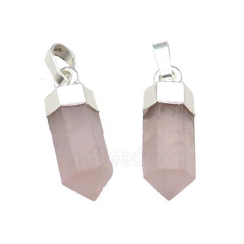 Pink Rose Quartz Bullet Pendant Silver Plated