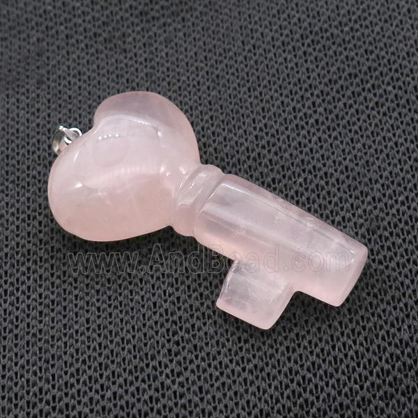 Pink Rose Quartz Key Pendant