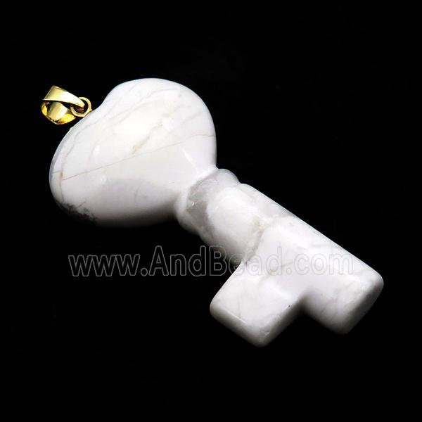 White Howlite Turquoise Key Pendant