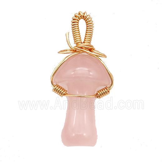 Pink Rose Quartz Mushroom Pendant Wire Wrapped