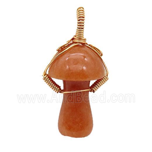 Red Aventurine Mushroom Pendant Wire Wrapped