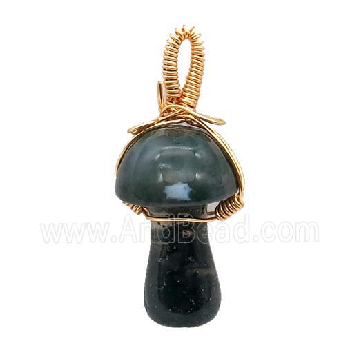 Green Moss Agate Mushroom Pendant Wire Wrapped