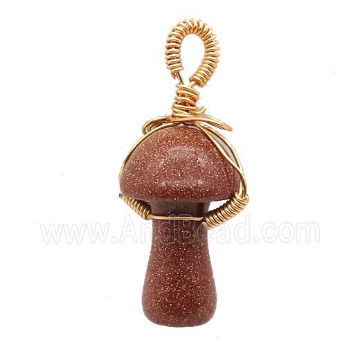Golden SandStone Mushroom Pendant Wire Wrapped