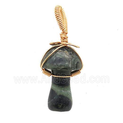 Green Kambaba Jasper Mushroom Pendant Wire Wrapped